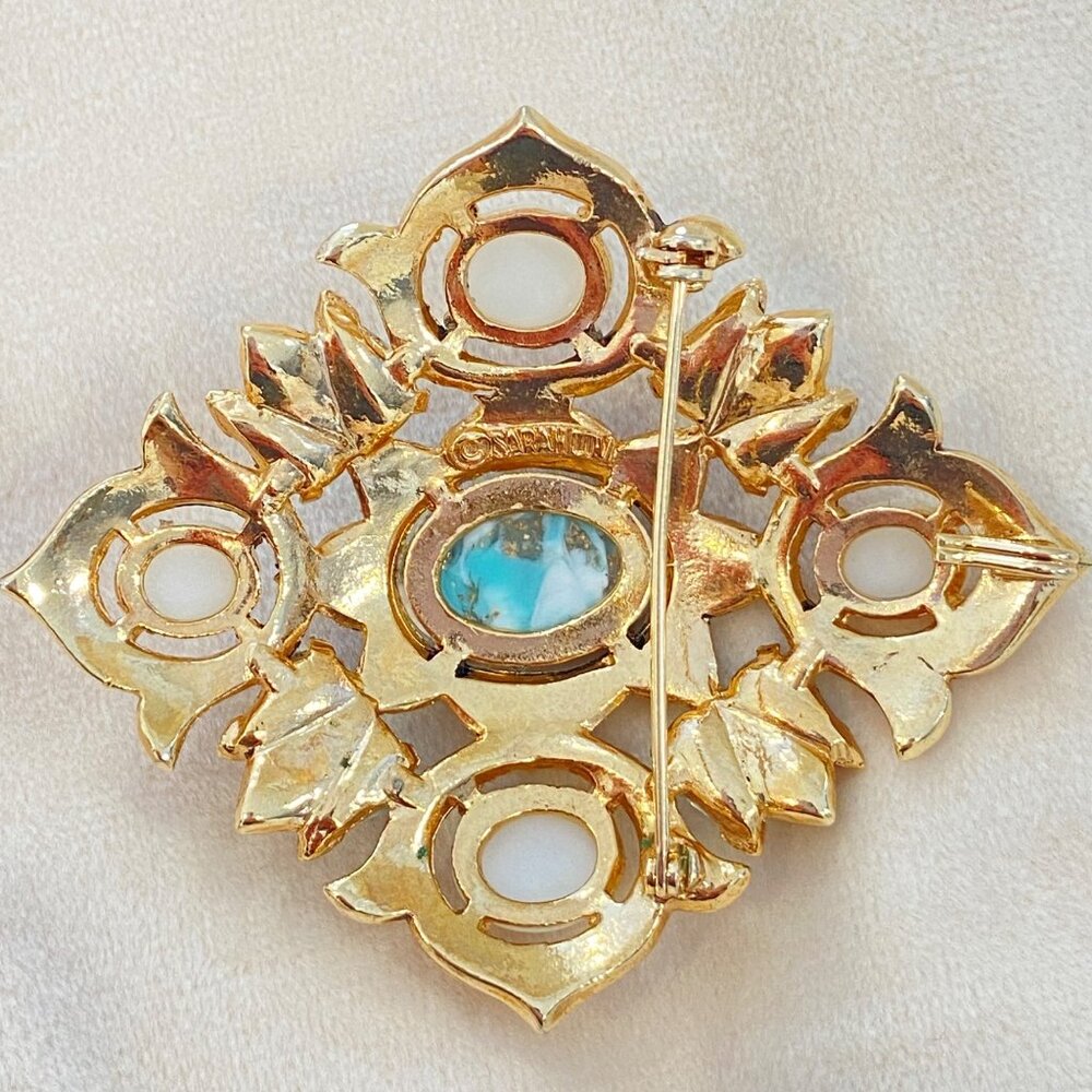 Vintage Sarah Coventry Turquoise & Pearl Clip-On Earrings With Matching Brooch - Picture 6 of 11